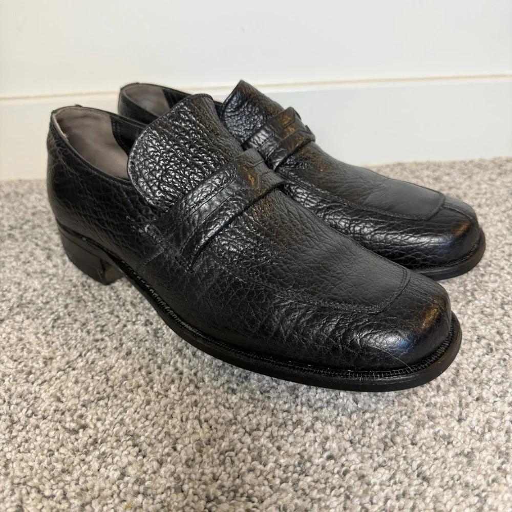 Vtg Stuart McGuire Black Genuine Sharkskin Leather Dress Loafers Men 485 US 8.5